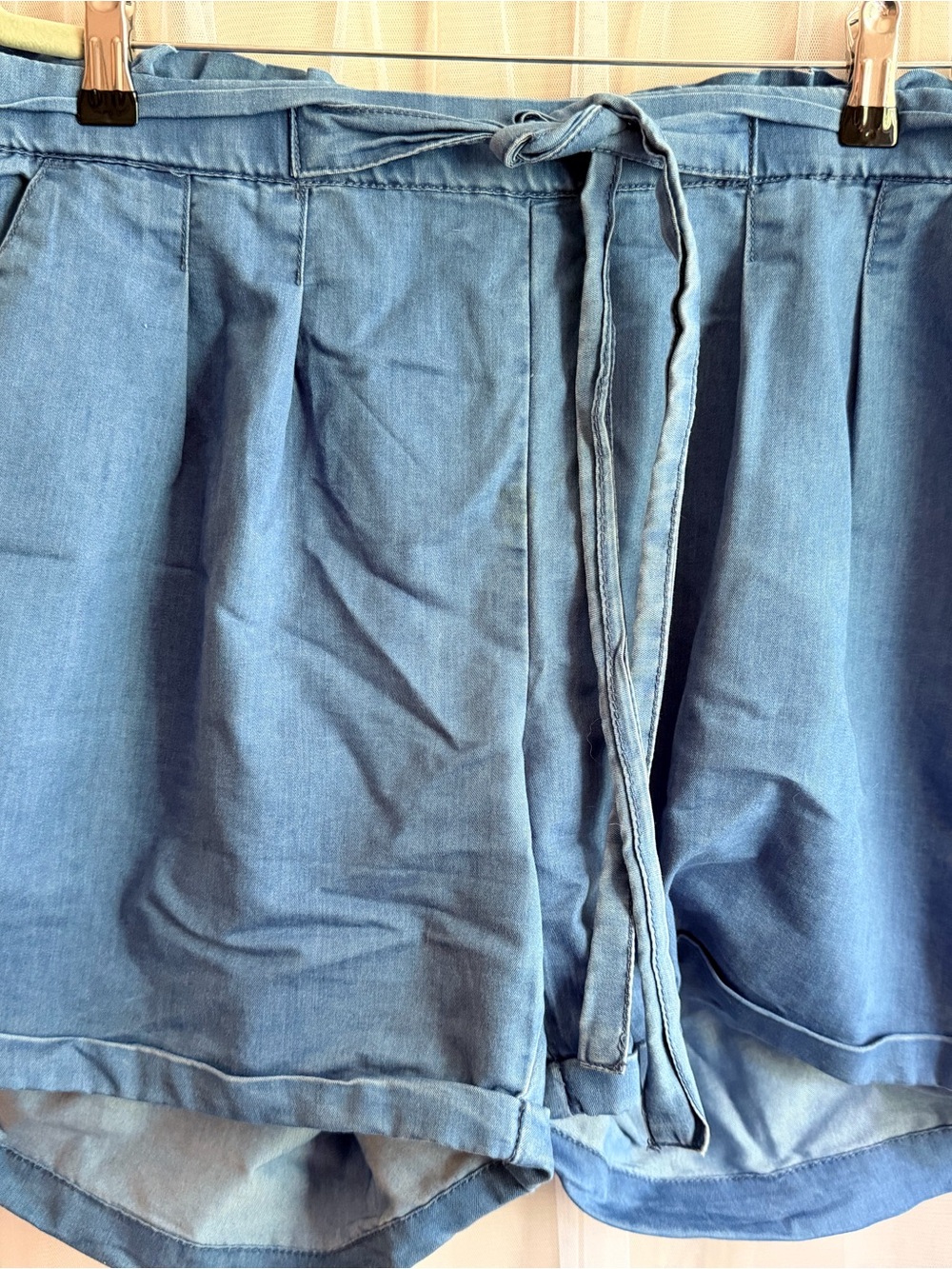 Women's Light Blue Denim Drawstring Jean Shorts 2X